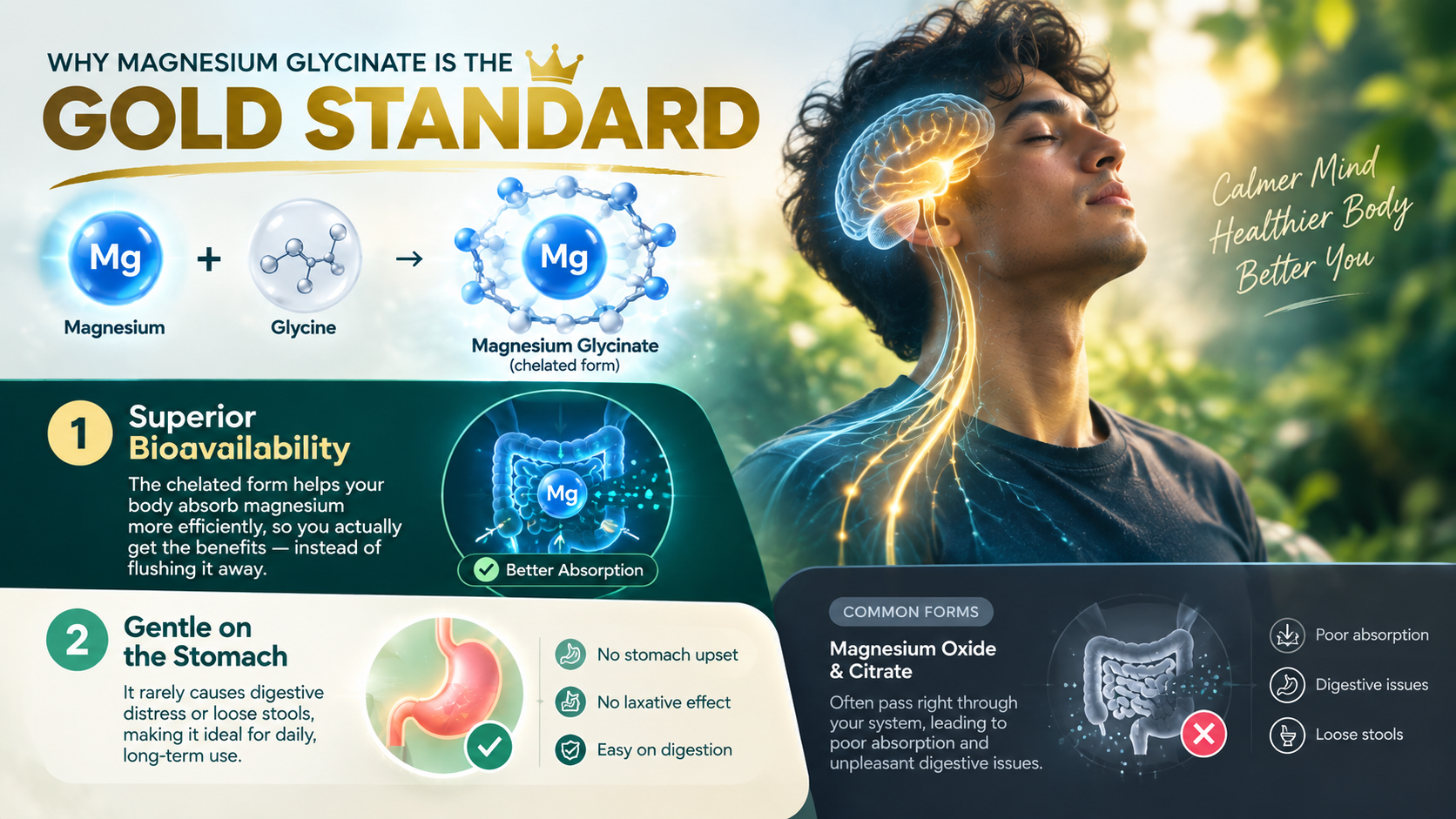 Magnesium glycinate benefits showing improved absorption and gentle digestion
